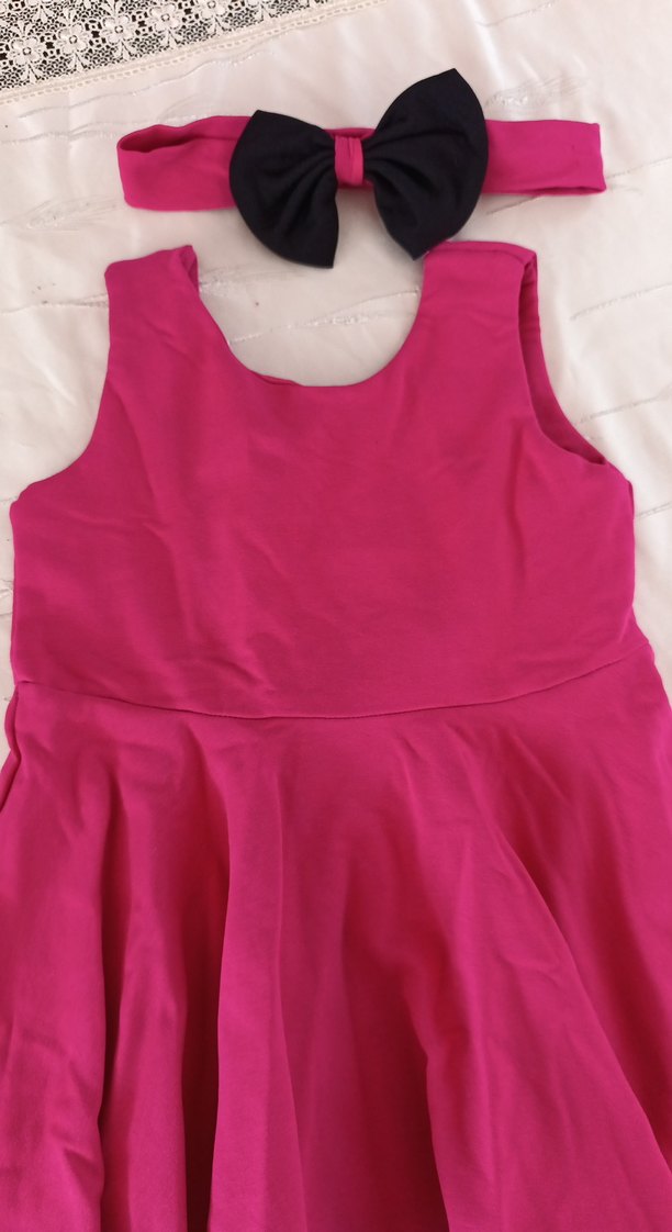 Kolsuz Pembe Kız Çocuk Elbise ve Fiyonk Saç Bandı - Görsel 3