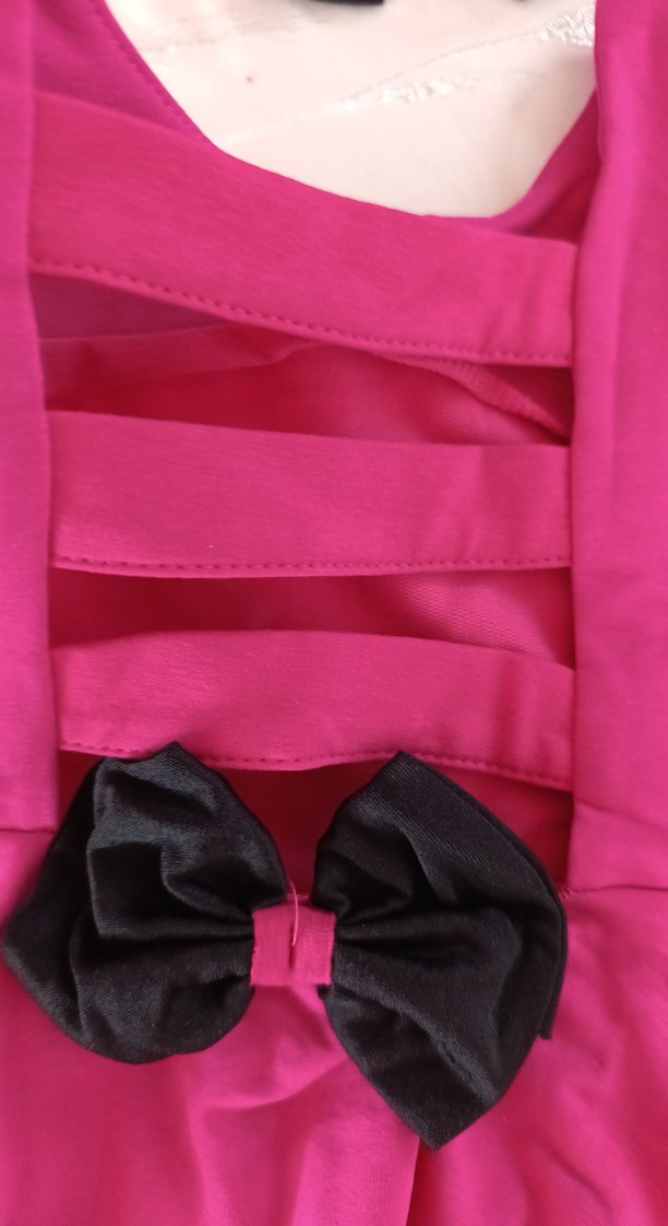 Kolsuz Pembe Kız Çocuk Elbise ve Fiyonk Saç Bandı - Görsel 4