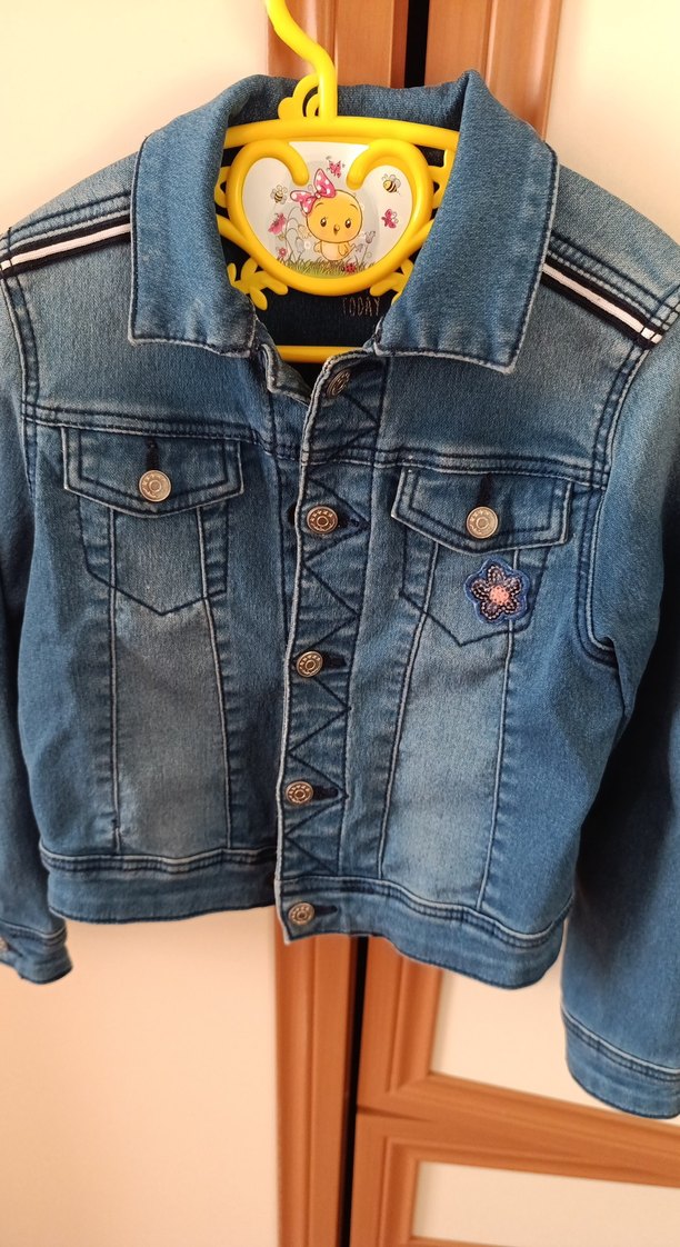 Kızlar için Nakışlı Düğmeli Kot Ceket - Görsel 4