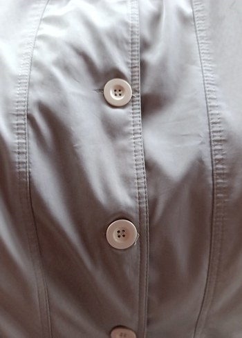 Düğmeli Gri Midi Kadın Trençkot - Görsel 3