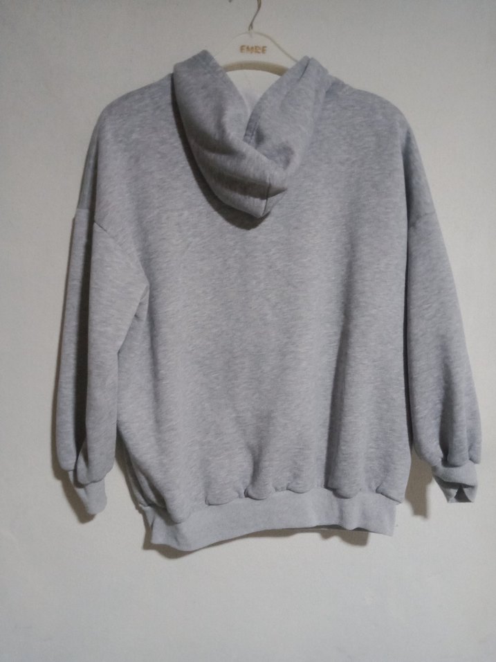 Gri bayan Kapüşonlu Fermuarlı Sweatshirt - Görsel 3