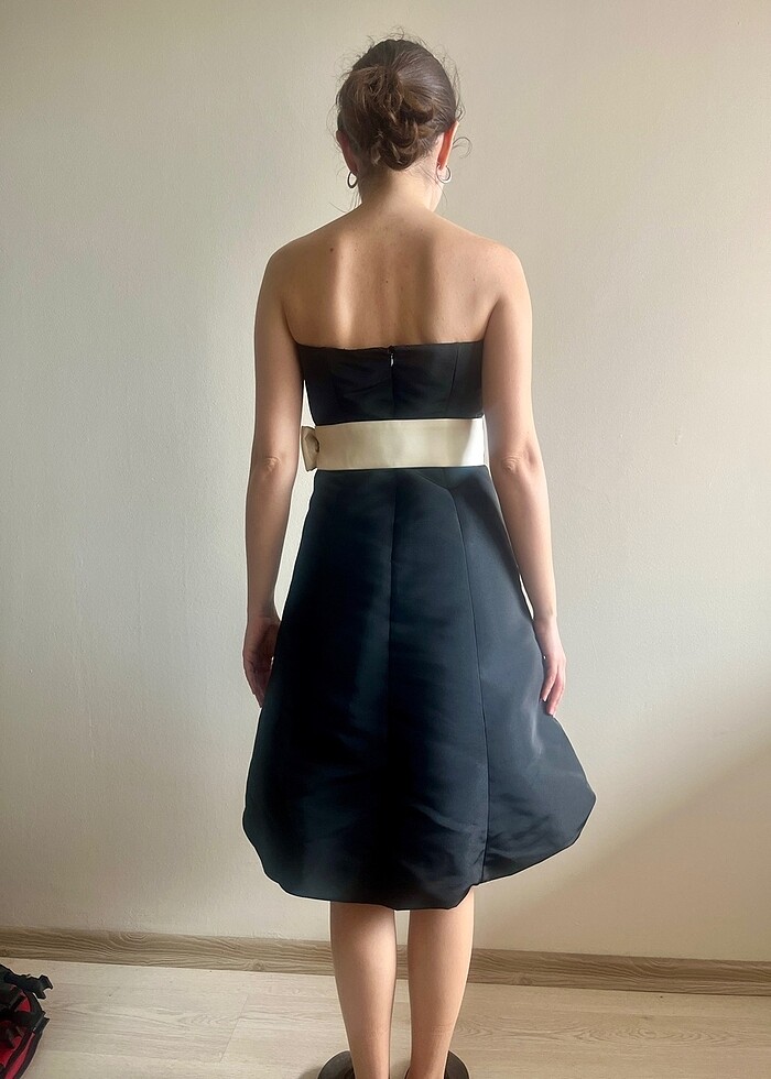 Balon Etekli Straplez Elbise - Görsel 4