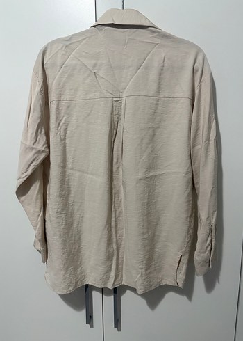 Bej Düğmeli Keten Kadın Gömlek - Görsel 2