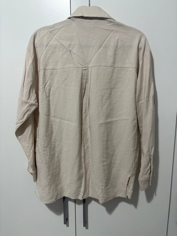 Bej Düğmeli Keten Kadın Gömlek - Görsel 2