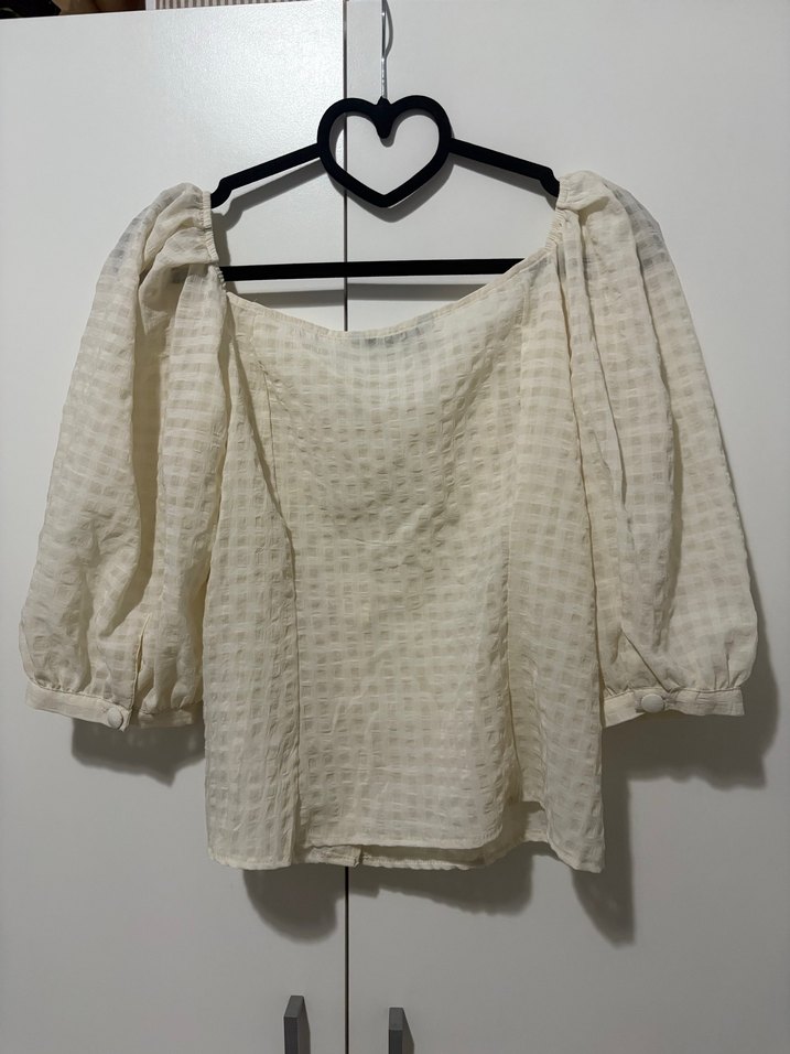 Düğmeli Beyaz Pamuklu Kadın Bluz - Görsel 2