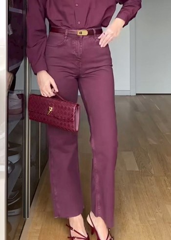 s Beden bordo Renk Zara Regular Fit Midi Kot Pantolon