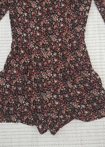 Bordo Çiçekli Uzun Kollu Mini Tulum - Görsel 6