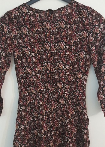 Bordo Çiçekli Uzun Kollu Mini Tulum - Görsel 4