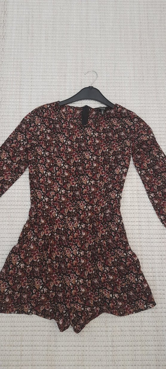 Bordo Çiçekli Uzun Kollu Mini Tulum - Görsel 5