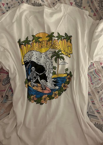 Beyaz Baskılı Kısa Kollu Kadın Tişört - Görsel 2