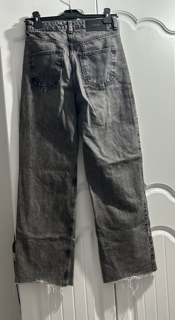 Gri Bol Kesim Midi Boy Kadın Kot Pantolon - Görsel 2