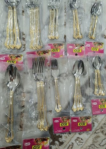 Altın Renkli Işlemeli Çatal Kaşık Seti