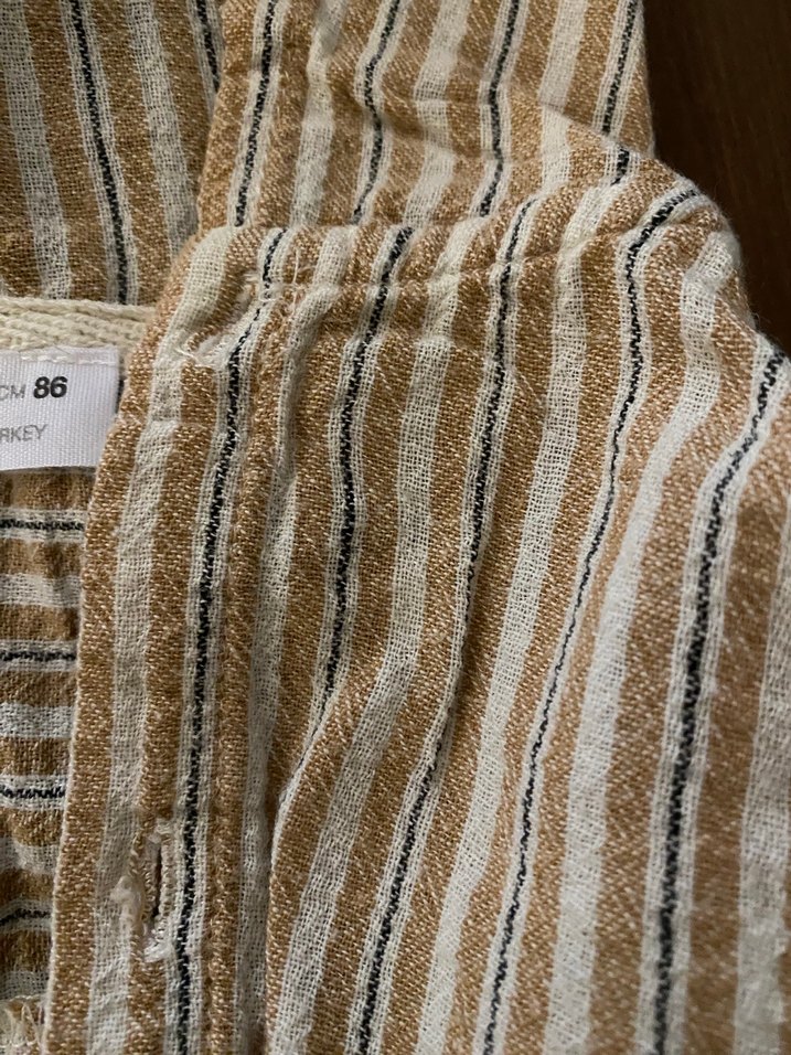 Bej Erkek Çocuk Keten müslin Kapüşonlu Gömlek - Görsel 3