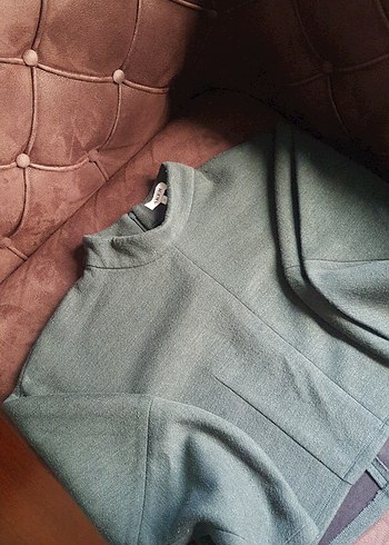 Gri Kadın Yün Crop Sweatshirt - Görsel 3