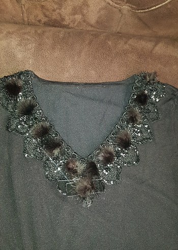 Kürk Detaylı V Yaka Gri Kadın Kazak - Görsel 2