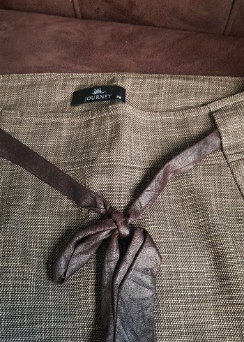 Kahverengi Kemerli Keten Mini Etek - Görsel 2