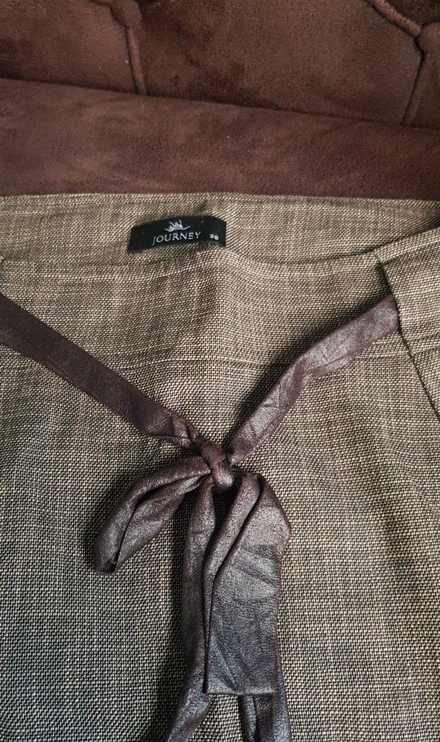 Kahverengi Kemerli Keten Mini Etek - Görsel 2