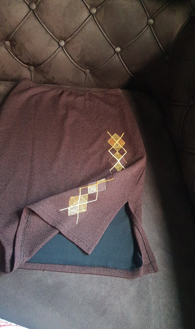 Nakışlı Kahverengi Triko Midi  Etek - Görsel 2