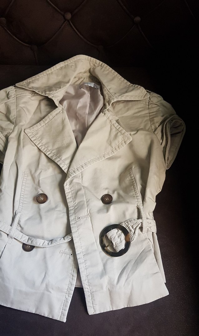 Bej Kadın Trençkot Kısa  Kollu Düğmeli - Görsel 2