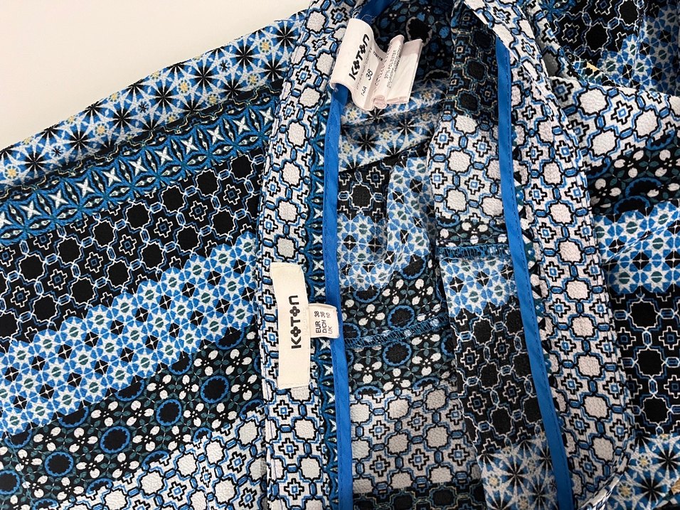 Uzun Mavi Desenli Koton Pantolon - Görsel 3