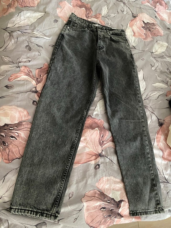 Koton Düğmeli Gri Batik Desenli Kadın Denim Pantolon - Görsel 3