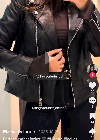 mango Siyah Deri Oversize Kadın Ceket - Görsel 3