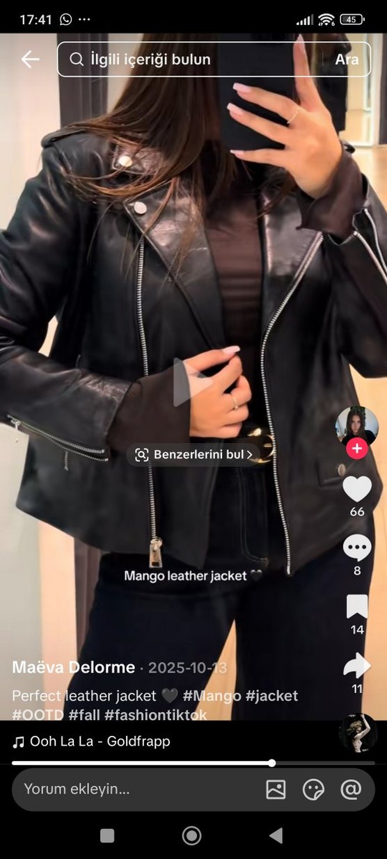 mango Siyah Deri Oversize Kadın Ceket - Görsel 3