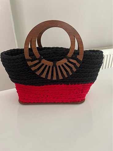 Handmade Örgü Çanta - Ahşap Saplı