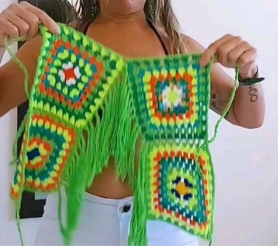 Diğer Elde Örülmüş Bohem Tarzı Örgü Crop Top