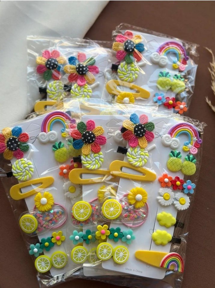 Renkli Boncuklu Çiçek ve Gökkuşağı Çocuk Toka Seti - Görsel 2