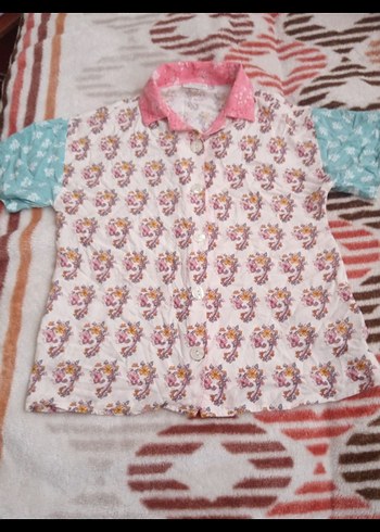 Desenli Düğmeli Kız Çocuk Gömlek - Görsel 2