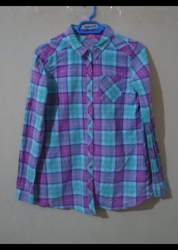 Mor ve Mavi Ekose Uzun Kollu Kız Çocuk Gömlek - Görsel 2