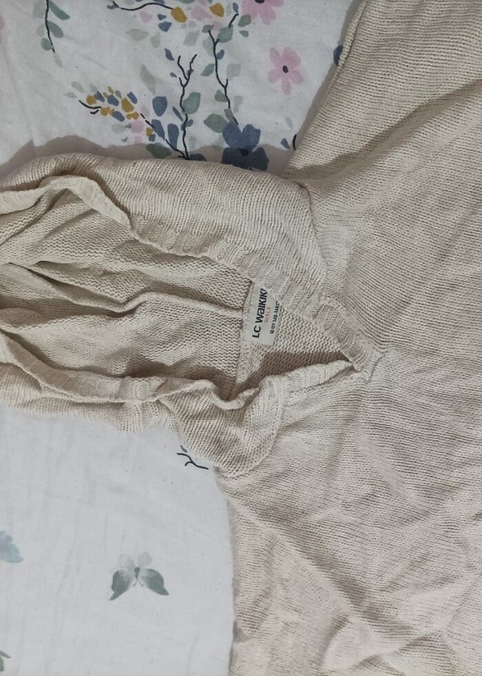 Bej Kapüşonlu Desenli Kız Çocuk Triko Panço LCW - Görsel 3