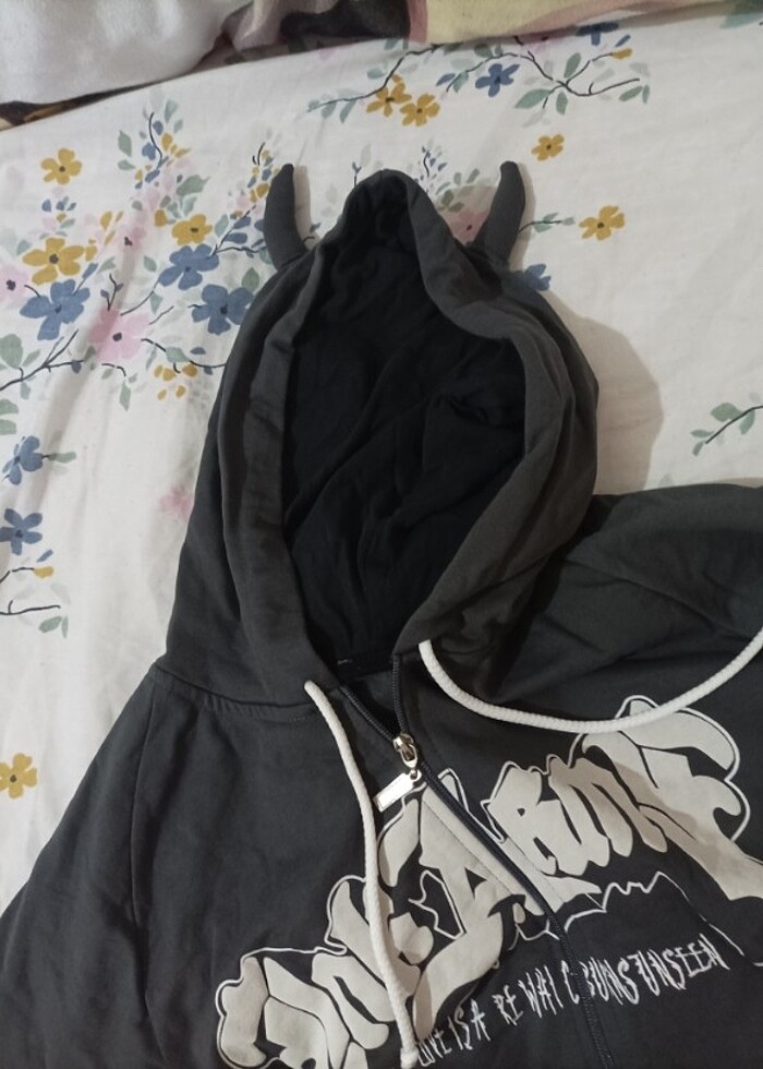 Şeytan Boynuzlu Kapşonlu Hoodie - Hırka - Görsel 4