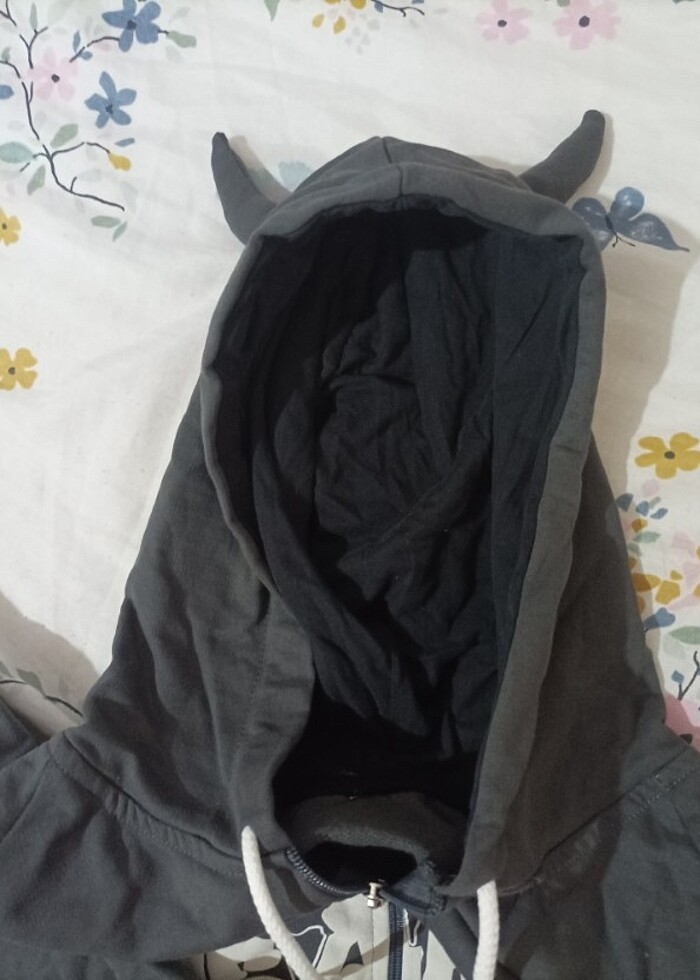 Şeytan Boynuzlu Kapşonlu Hoodie - Hırka - Görsel 5