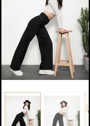 Siyah Rahat Kesim Midi Kadın Kot Pantolon - Görsel 2