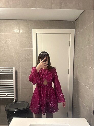 Pembe Payetli Elbise