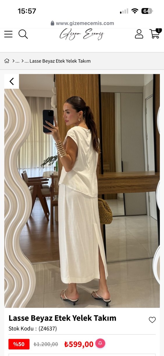 Beyaz Kolsuz Midi Keten Elbise - Görsel 2