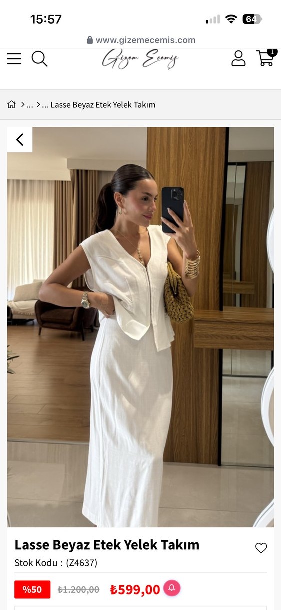 Beyaz Kolsuz Midi Keten Elbise - Görsel 3