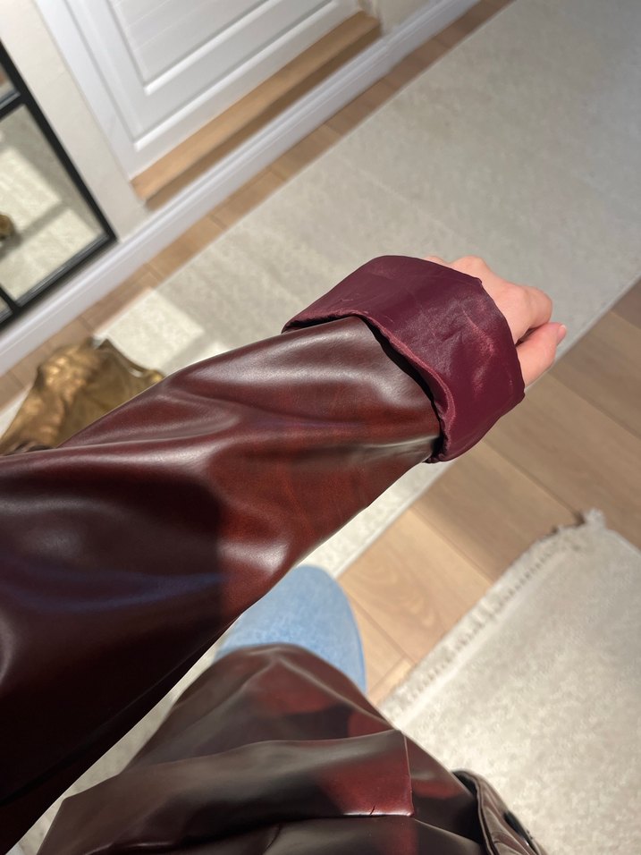 Bordo Deri Ceket - Görsel 4