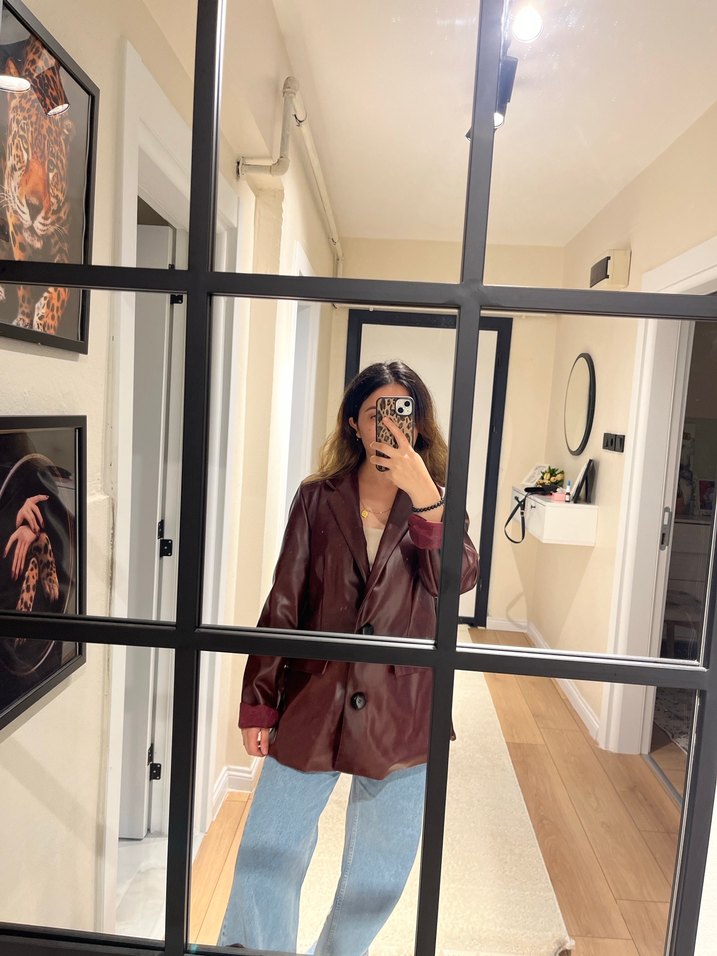 Bordo Deri Ceket - Görsel 2