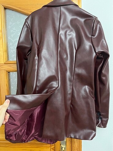 s Beden bordo Renk BORDO DERİ BLAZER CEKET