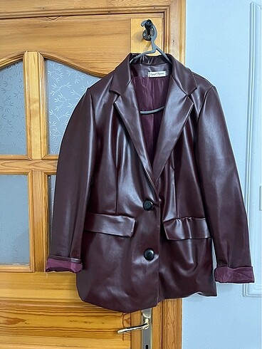 s Beden BORDO DERİ BLAZER CEKET