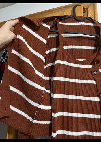 Kahverengi Çizgili Uzun Triko Elbise - Görsel 2