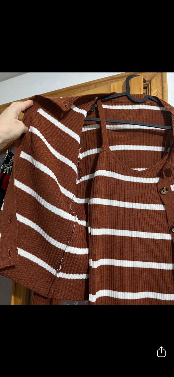 Kahverengi Çizgili Uzun Triko Elbise - Görsel 2