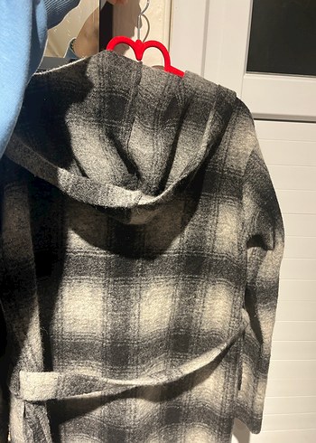 Gri Ekose Kadın Uzun Yün Kaban - Görsel 3