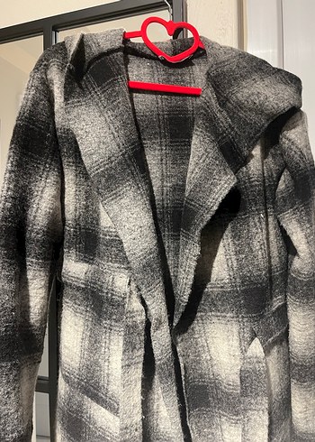 Gri Ekose Kadın Uzun Yün Kaban - Görsel 2