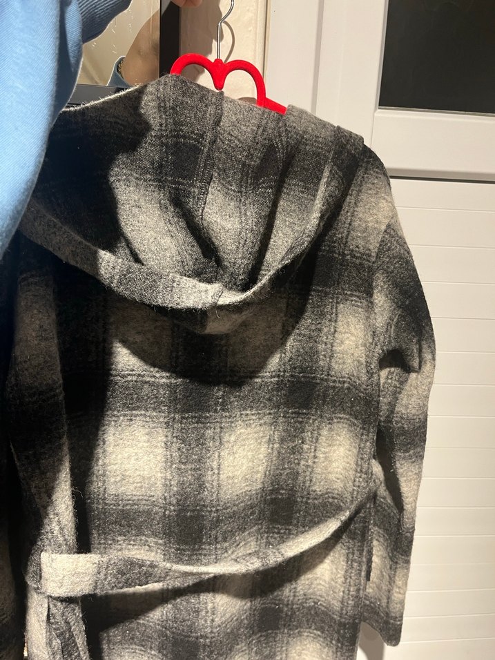 Gri Ekose Kadın Uzun Yün Kaban - Görsel 3