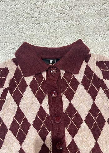 Bordo Kısa Kollu Örgü Kız Hırka - Görsel 2