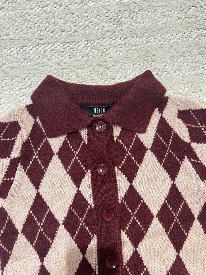 Bordo Kısa Kollu Örgü Kız Hırka - Görsel 2